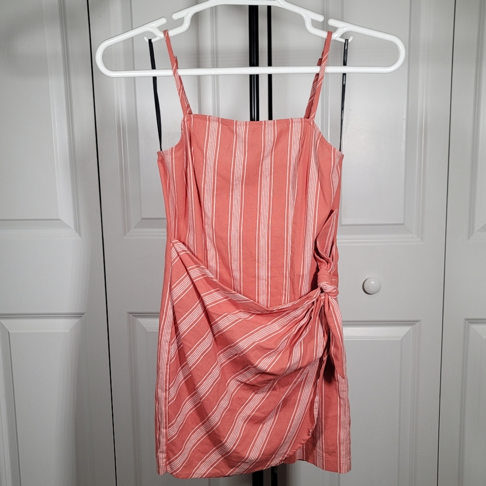 Forever 21 Orange Striped Faux Wrap Dress Size Small